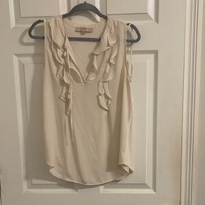 LOFT Beige Ruffle V-Neck Blouse